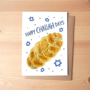 Happy Challah Days/ Hanukkah Watercolor Illustrated Blank Greeting Card/Stationery Envelope image 1