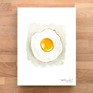 Fried Egg Sunny Side Up Illustrated Watercolor Print for Kitchen / Breakfast Art