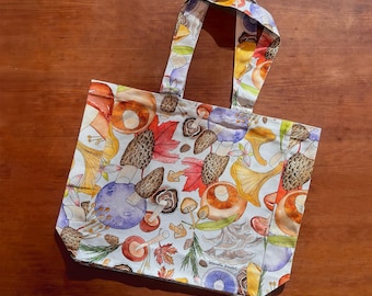 Borsa tote in tela di cotone con motivo a foresta di funghi