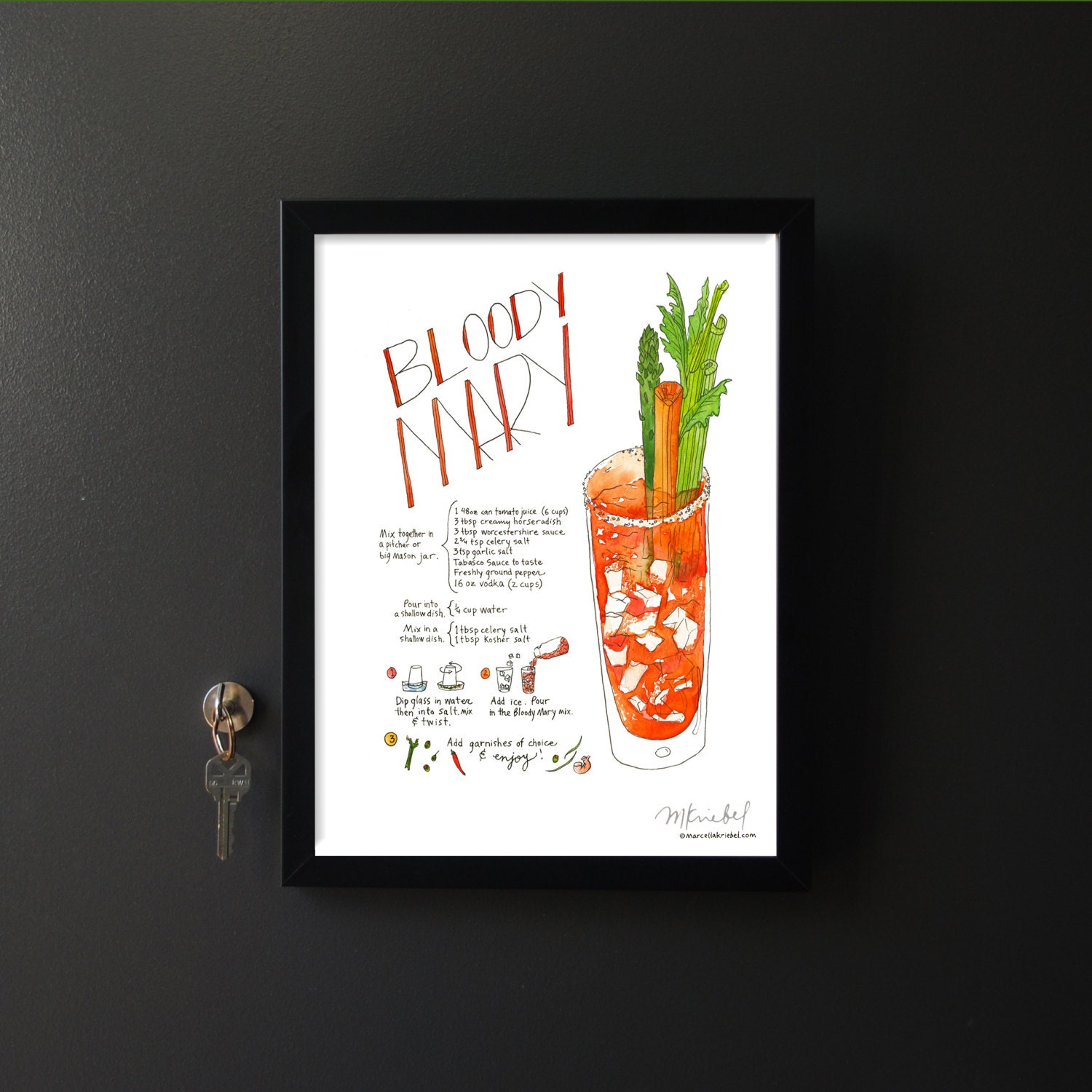 Bloody Mary Illustrated Recipe Art Print / Watercolor Cocktail | Etsy