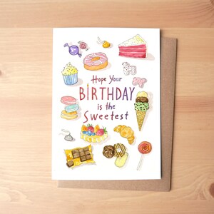 Espero que seu aniversário seja o mais doce cartão ilustrado em aquarela + envelope