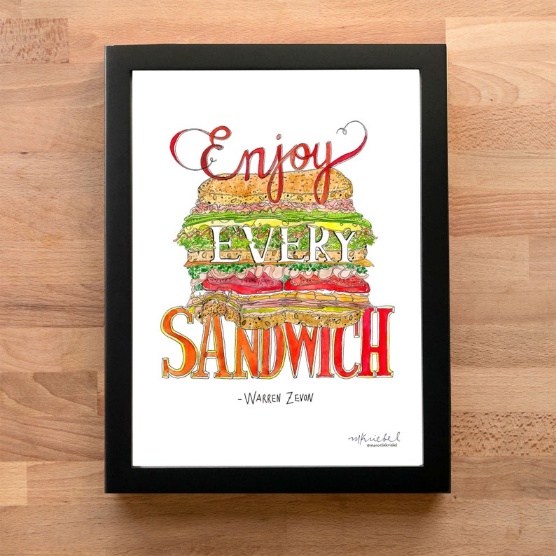 Warren Zevon Enjoy Every Sandwich 9x12 Illustrated Watercolor Art Print / Kitchen Art image 4