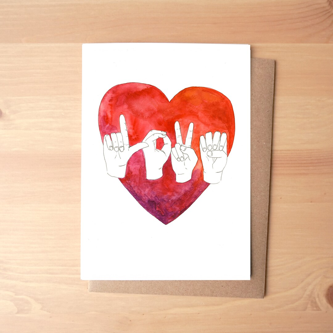 Sign Language Love Color Love Sign Language Watercolor Illustrated Greeting Card/stationery ...