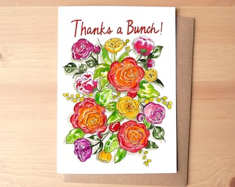 Grazie mille! Biglietto di auguri/cancelleria illustrato ad acquerello con busta.