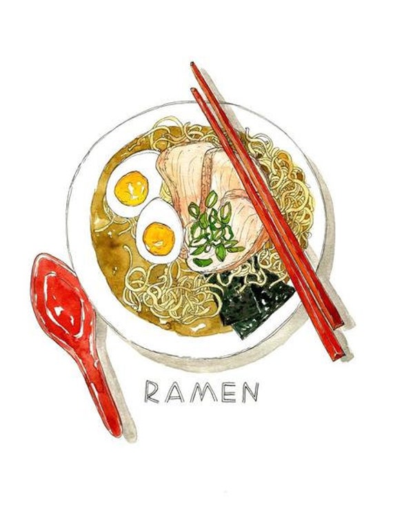 Bowl of Ramen Noodles / Illustrated Watercolor Art Print Etsy