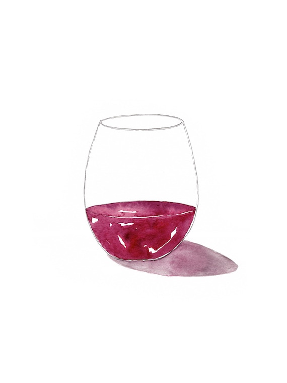 Stemless Red Wine Glass / Pinot Noir, Malbec, Merlot / Watercolor