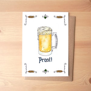 Prost! Beer Stein illustré Aquarelle Carte de vœux / Papeterie + Enveloppe