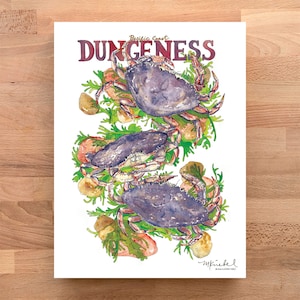 Pacific Coast Dungeness Crab Art Print / Ocean Sea life Illustration / Beach Art