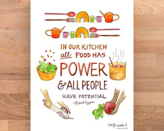 Robert Egger Quote Watercolor Art Print: "All Food Has Power & All People Have Potential"
