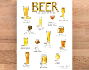 Guida ai bicchieri da birra Stampa artistica ad acquerello Acquerello illustrato