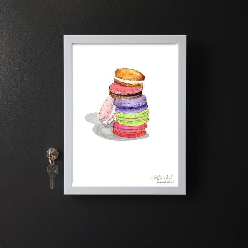 Colorful French Macaron Stack / Illustrated Watercolor Dessert - Etsy