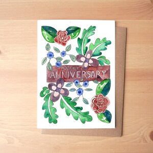 Joyeux anniversaire Fleurs Aquarelle Illustrée Carte de vœux / Papeterie + Enveloppe