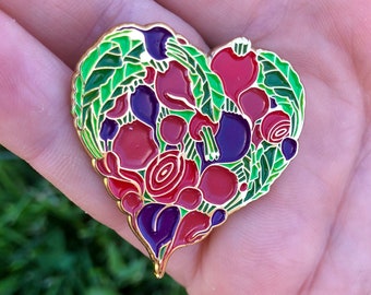 Heart Beet Enamel Pin / Solid Brass Vegetable Heart Pin