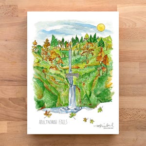 Multnomah Falls Watercolor Print / Oregon Pacific Northwest Waterfall Illustration