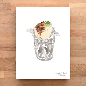 Burrito mit Reis, Bohnen und Fleisch Illustrierter Aquarell Kunstdruck