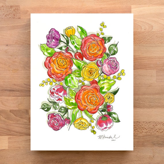 Flores de primavera ilustradas Impresión artística de acuarela - Etsy España