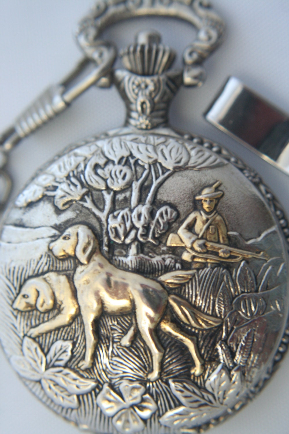 Hunter & Dogs Beautiful Quartz Pocket Watch Silver Finish Etsy