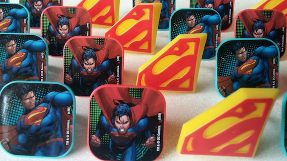 24 SUPERMAN DCl Super Hero Cupcake Ring Favor Supplies Rings Birthday C