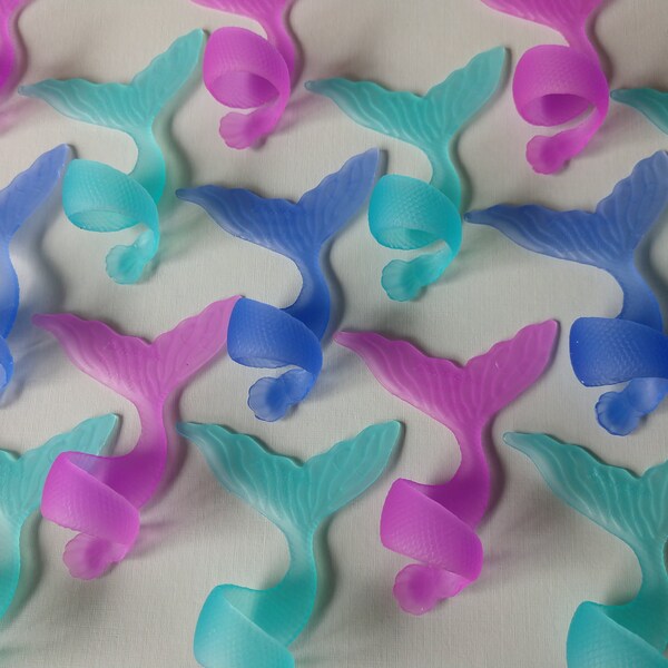 24 MERMAID TAIL WRAP around rings cupcake toppers cake birthday party favors goodie bags baby shower bridal wedding ocean under sea summer