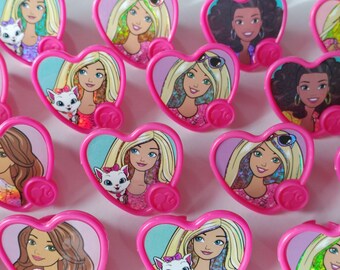 24 BARBIE and FRIENDS rings for cupcake toppers cake birthday party favors goodie bags decorations decor sparkle glitter logo cat dog pink