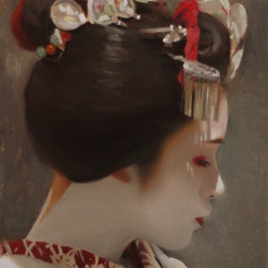 Portrait von Toshinami - signierter 20 x 20 cm Druck eines Originalgemäldes - japanische Geisha Kunst asiatisches Maiko Kunstwerk