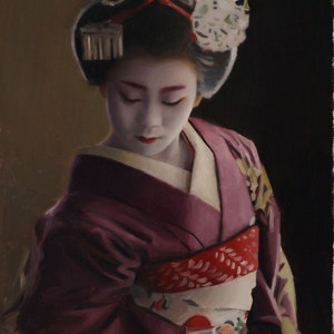 Ichihiro - oil paint on 14&quot; x 18&quot; canvas - Japanese geisha art asian maiko artwork