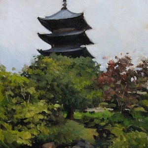 Toji Temple Pagoda - signed 8 &quot; x 10&quot; print of an original oil painting   - japanese kyoto art asian Japan artwork