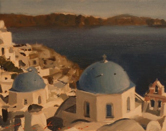 Ansicht von Santorini - Ölgemälde auf 8 "x 10" Leinwand