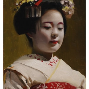 Katsuhina - signed 11&quot; x 14&quot; print of an original oil painting  - japanese maiko artwork  asian geisha art
