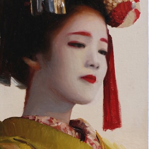 Katsuna - signierter 20 x 20 cm Druck eines Original Ölgemäldes - Japanische Geisha Kunst asiatisches Maiko Kunstwerk