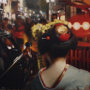 The Pleasure Quarters - signed 8&quot; x 10&quot; print of an original oil painting- japanese geisha art asian maiko artwork