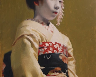 Toshimomo - signed 8" x 10" print of an original oil painting - japanese art asian artwork geisha