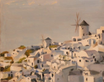 Santorin - peinture à l'huile sur toile de 11 x 14 po - oeuvre d'art grecque art paysager grec