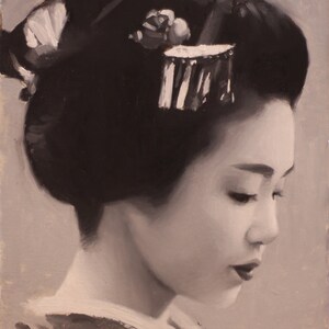 Tomitsuyu - signierter 20 x 10 Zoll Ölgemälde - japanische Geisha Kunst