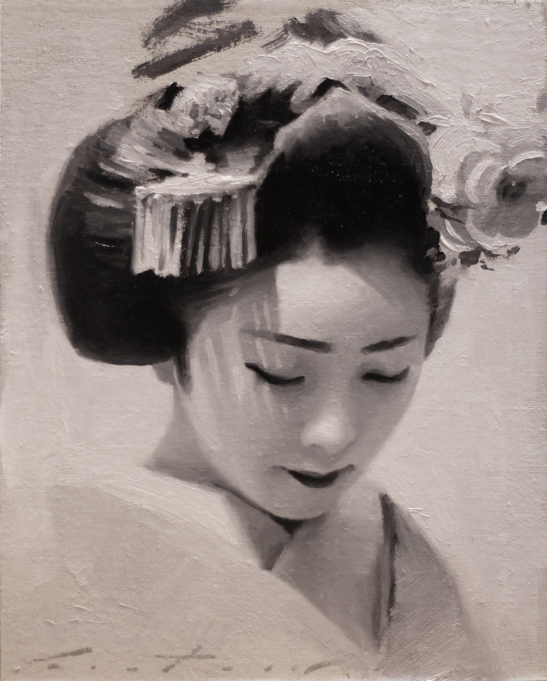 Toshimana Black and White Oil Painting on 8 X 10 Etsy