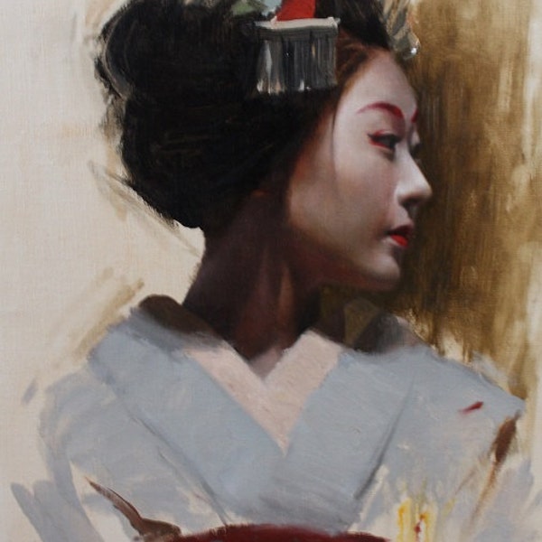 Katsunosuke - signed 8" x 10" print on matte paper - geisha painting art