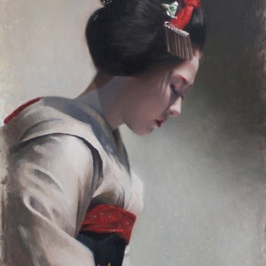 Katsunosuke - oil painting on 24&quot; x 36&quot; canvas - japanese geisha art asian maiko artwork