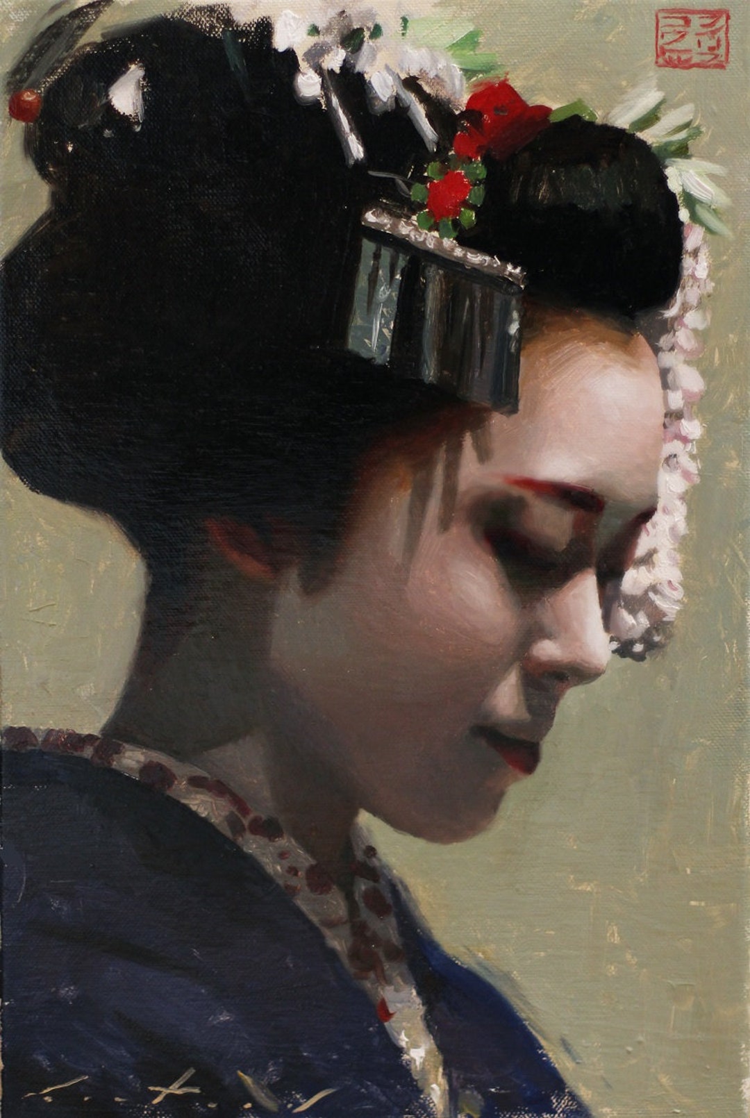 芸者アートプリント - サイン入り舞妓絵画（11x14） - Etsy 日本