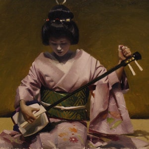 In Tune - signed 8 &quot; x 10&quot; print of an original oil painting  - japanese geisha art asian maiko artwork