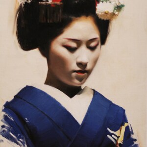 Katsutomo - signed 11&quot; x 14&quot; print of an original oil painting  - japanese geisha art asian maiko artwork