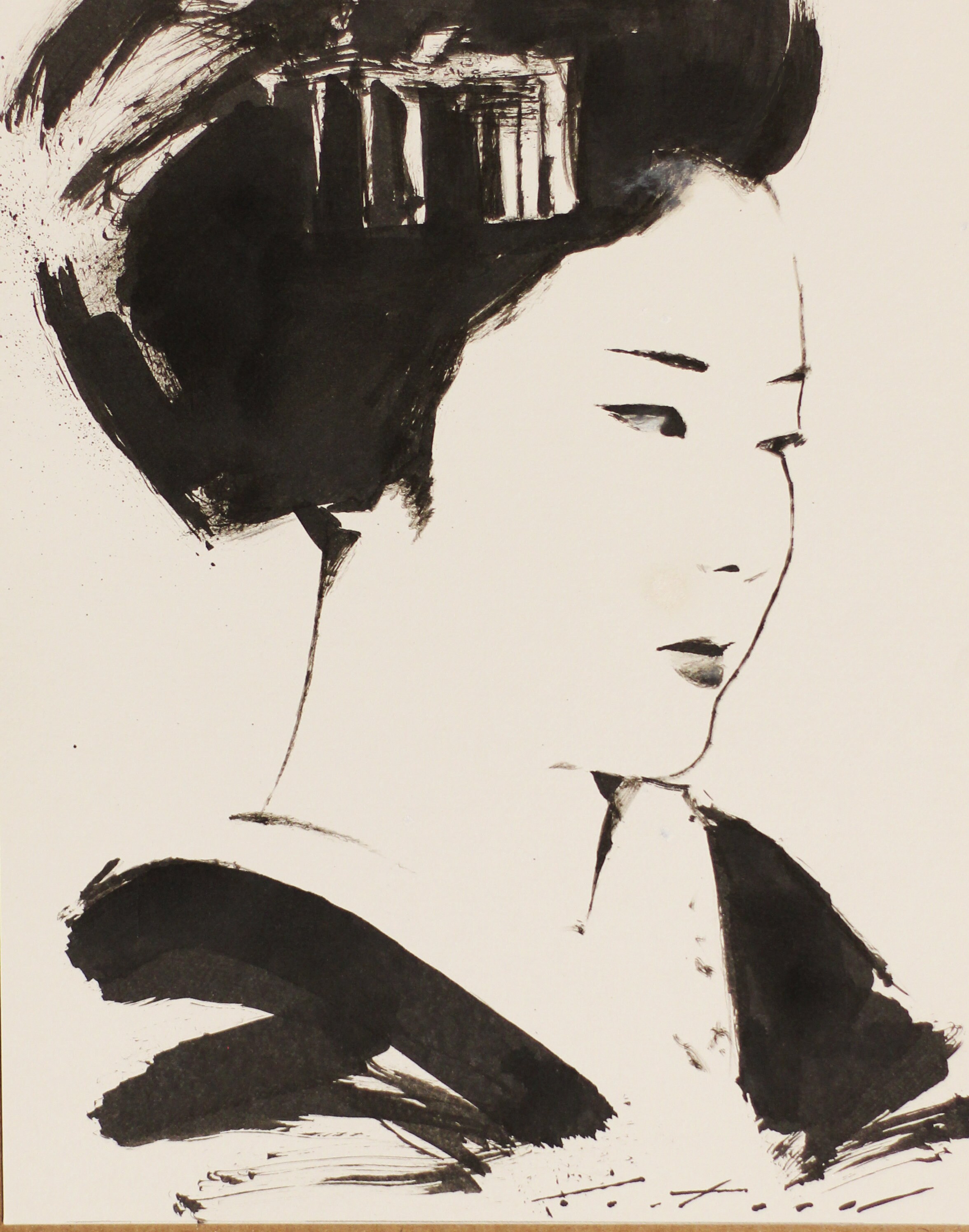 専用　絵画　日本画　水墨画　墨絵　美人画　ポニーテール　手描きイラスト 肉筆原画 墨絵 水墨画 美人画 絵画 日本画 - メルカリ