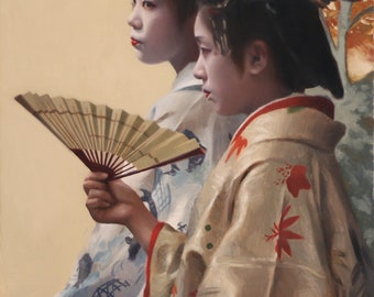 Aki - Ölgemälde auf 60cm x 92cm Leinwand - japanische Geisha Kunst asiatisches Kunstwerk