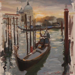 Venetian Gondolas - oil painting on 8&quot; x 8&quot; canvas - Italian art venice art