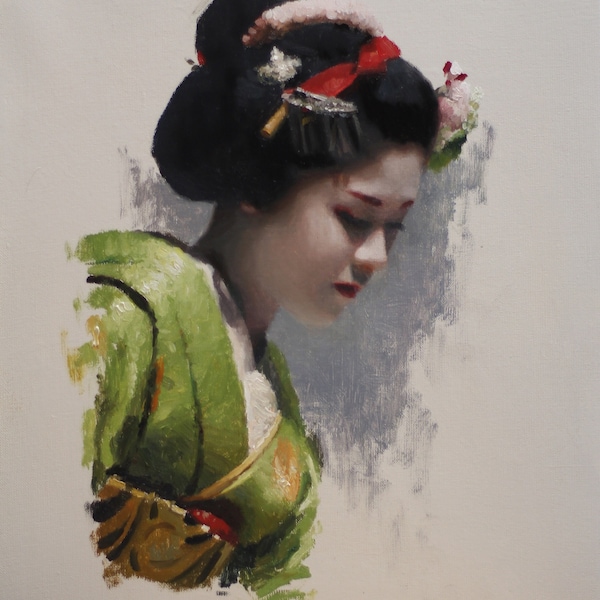 Maiko Satohana - oil painting on 50cm x 40cm linen canvas  - japanese geisha art asian maiko artwork