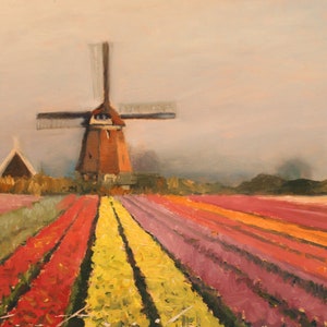 Dutch Tulip Field - oil painting on 8