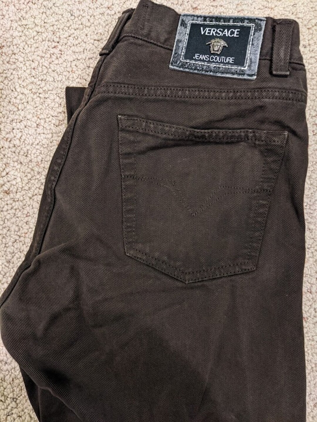 Vintage 90's VERSACE Jeans Couture,brown Denim Pants,high Waist