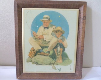 Norman Rockwell imprimir porcelana enmarcada azulejos cerámicosVintage Framed Art Picture TILE WALL PLAQUE / Trivet..
