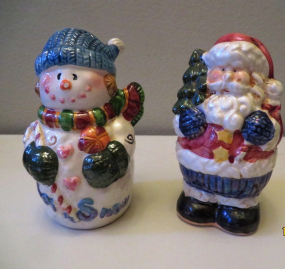 Vintage Santa and Snowman Salt and Pepper Shakers Cute Couple | Etsy