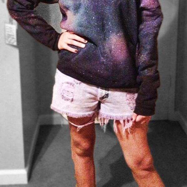 GALAXY Off The Shoulder Boyfriend Crewneck Sweatshirt XSMALL X-Small XS Small or Medium