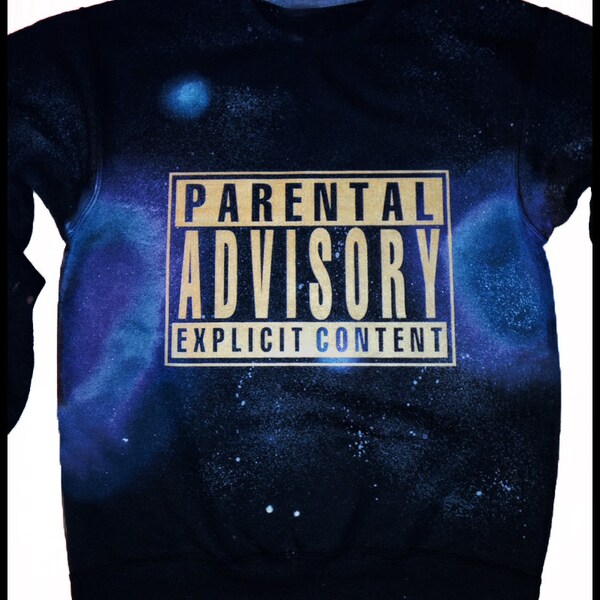 EXPLICIT CONTENT Gold - GALAXY Sweatshirt Sweater Parental Advisory Warning Regular or Off the Shoulder -   XSmall Small Medium